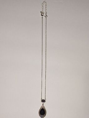 Silver Teardrop Necklace with Black Stone Accent